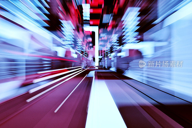 Futuristic city street speeding blur